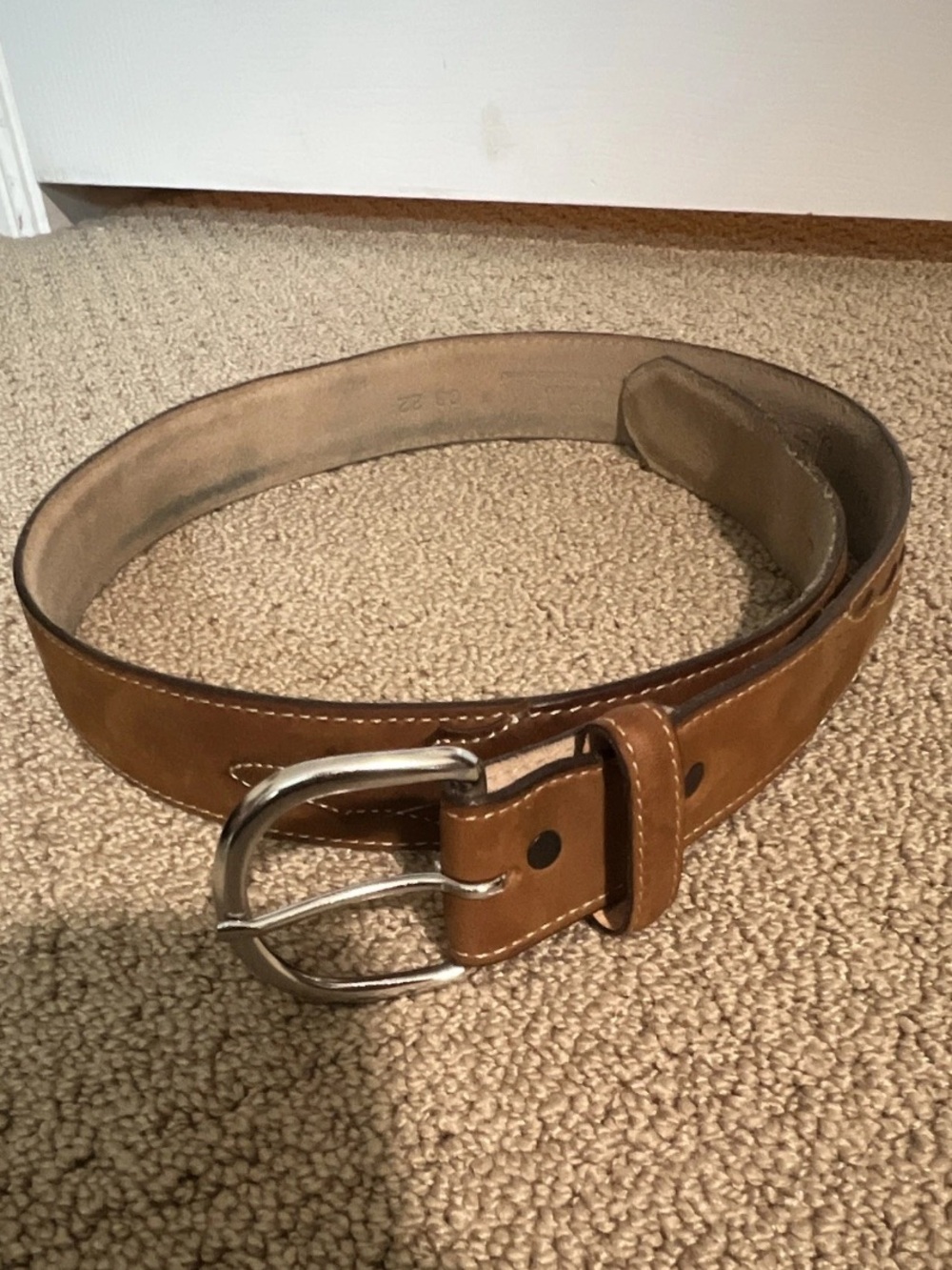 Men’s USA Made Genuine Leather Belt - Brown - Size 34 - Silver Buckle